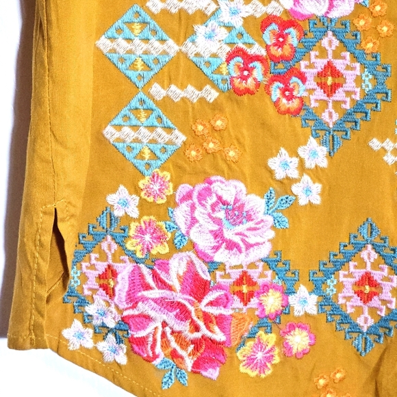 Savanna Jane Embroidered Floral‎ Rsyon Blouse Small Bold Boho Summer Yellow - Picture 5 of 7